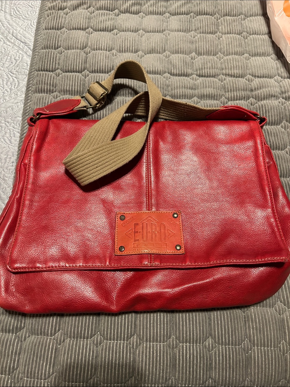 Red Leather Satchel with Adjustable Strap